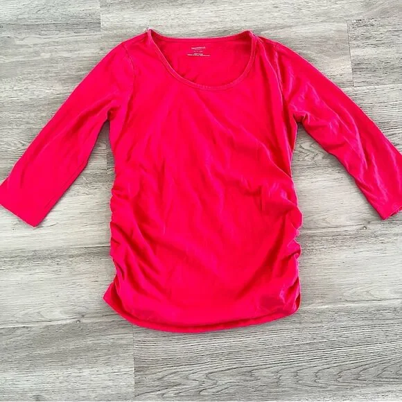 Motherhood Maternity Pink 3/4 Sleeve Ruched Sides Top Size Small - Picture 2 of 5